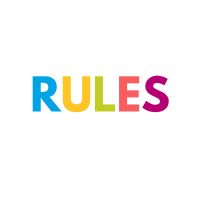 A logo showing the text election rules in various primary colours, with a small court like motif in white above the writing.