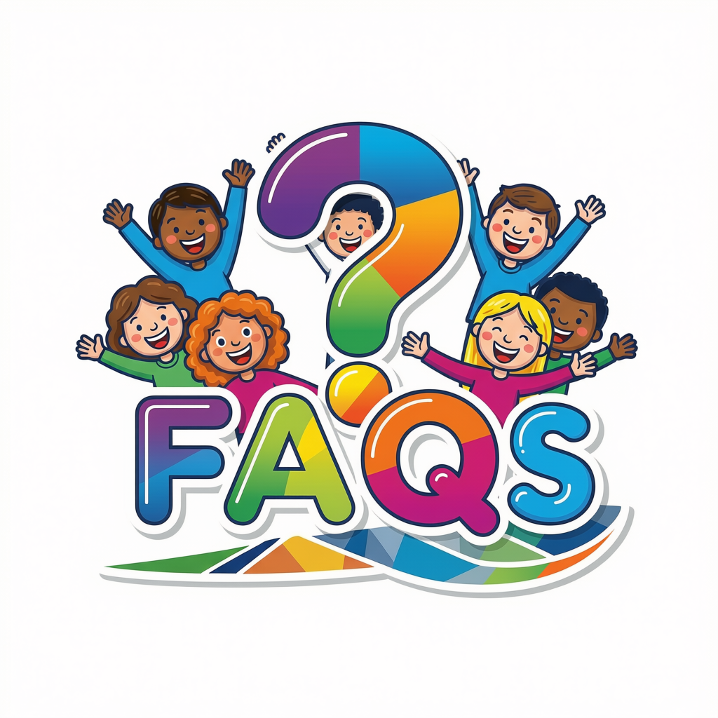 A logo made up of a colourful question mark, with the letters F A Q below it, surrounded by a diverse group of cartoon people.