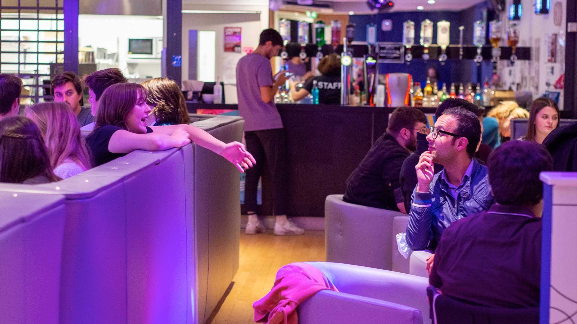 Students sat at the bar on Ayr campus